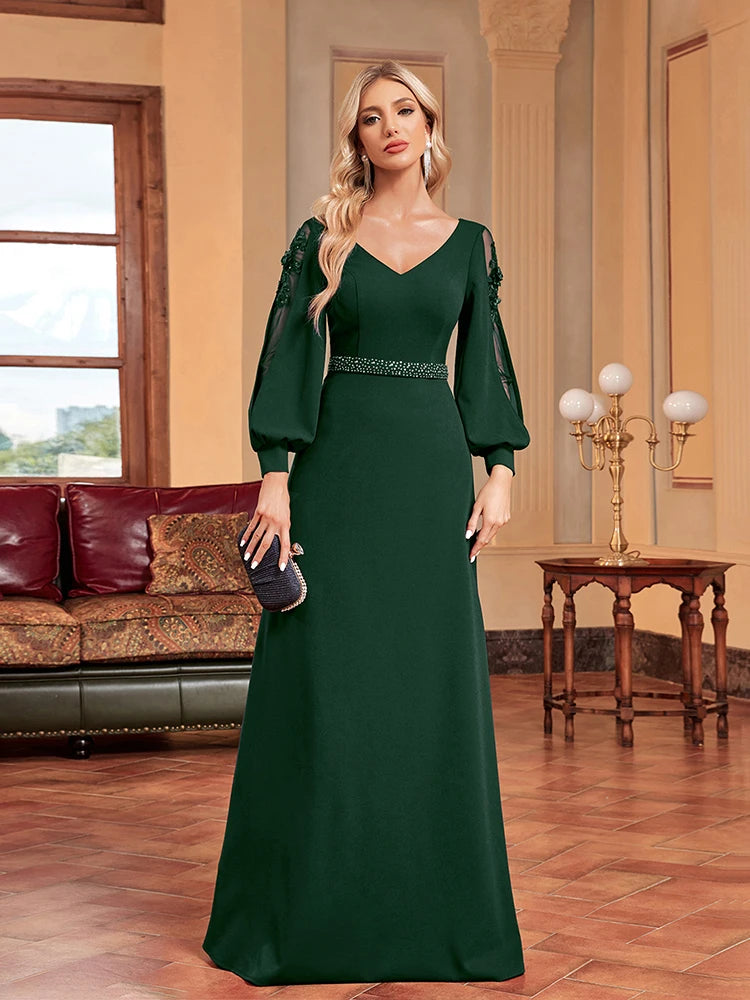 Plus Size Luxury Empty Long Sleeves Floor Length Evening Dress | XUIBOL