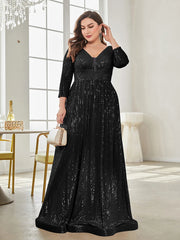 Sleeves Sequins Evening Dress