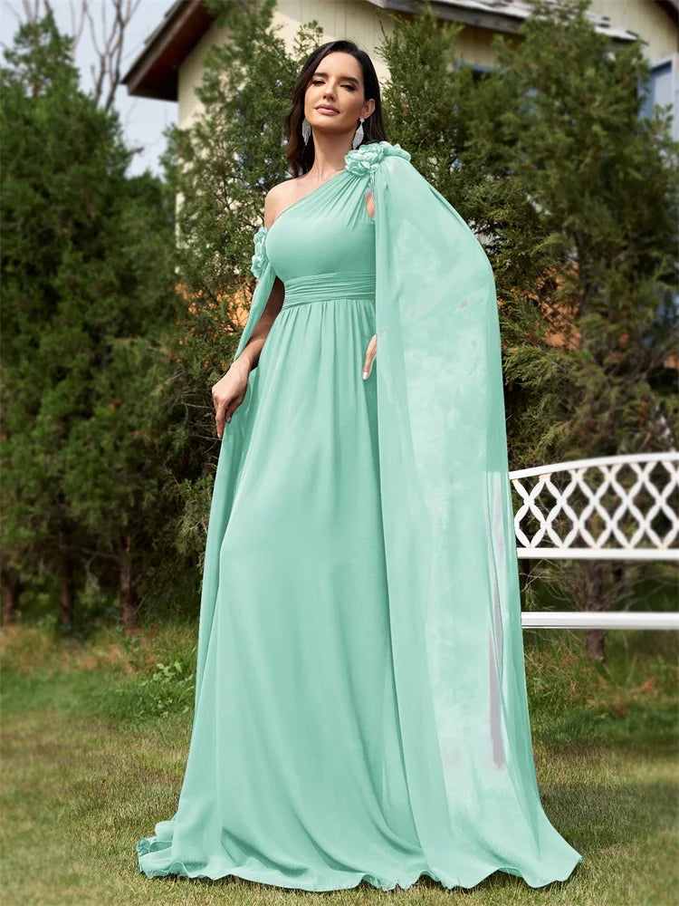 Chiffon Streamer Navy Evening Dress | XUIBOL