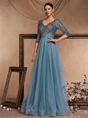 Long Sleeves Wedding Party Maxi Prom Dress