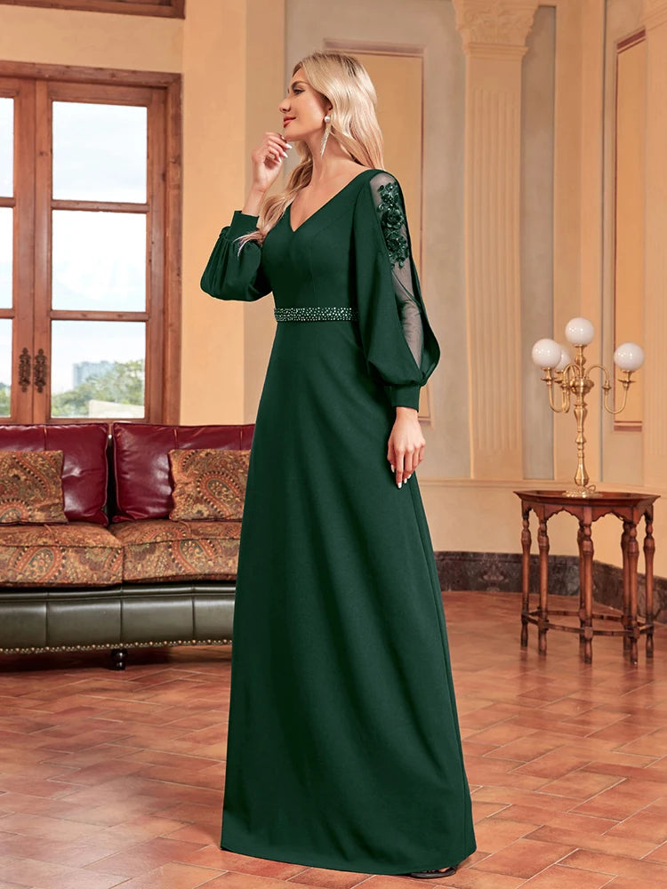 Rhinestone Detail Lantern Sleeve Formal Dress | XUIBOL