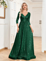 Sexy Deep V-Neck Sequins Evening Dress