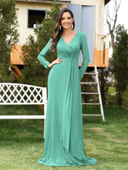 Elegant Green Long Sleeve Formal Evening Dresses | XUIBOL