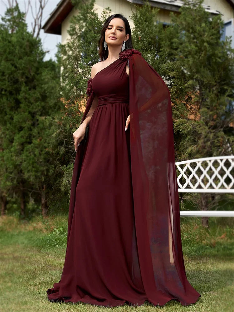 Chiffon Streamer Navy Evening Dress | XUIBOL