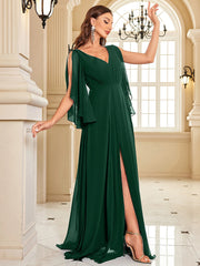Chiffon Long Sleeve Navy Evening Dress