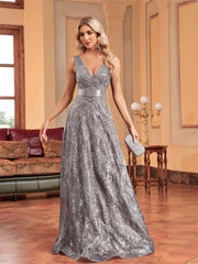 Sequins Blue Evening Dress