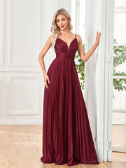 V-Neck A-Line Floor-Length Gown