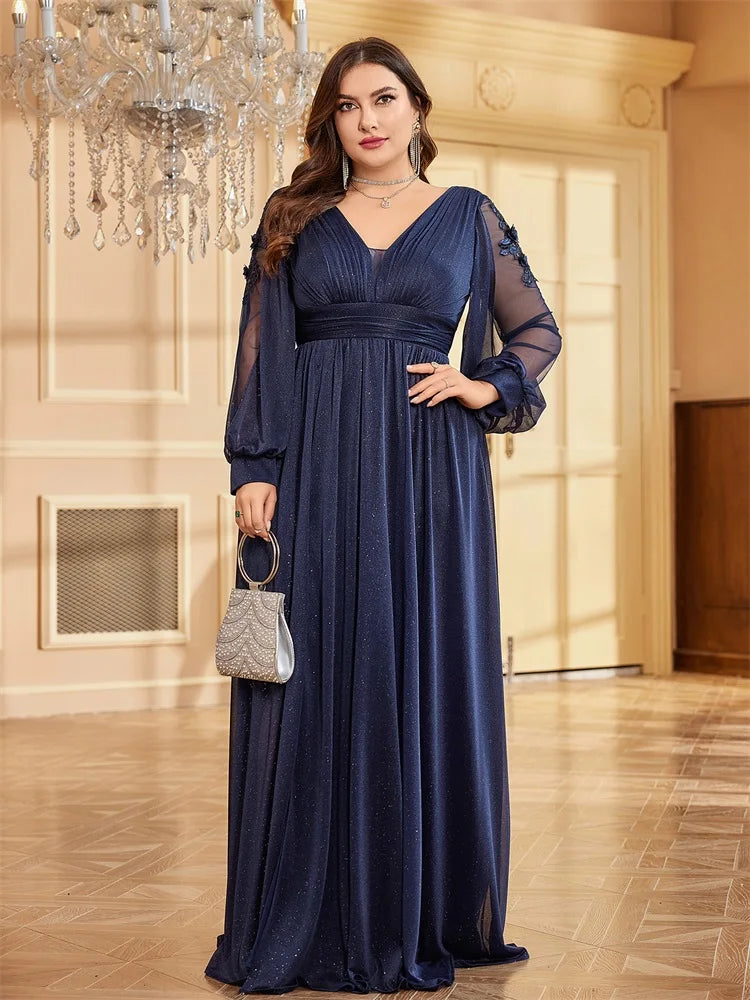 Plus Size Long Sleeves Sparkle Bling Bling Floor Length Split Evening Dress | XUIBOL