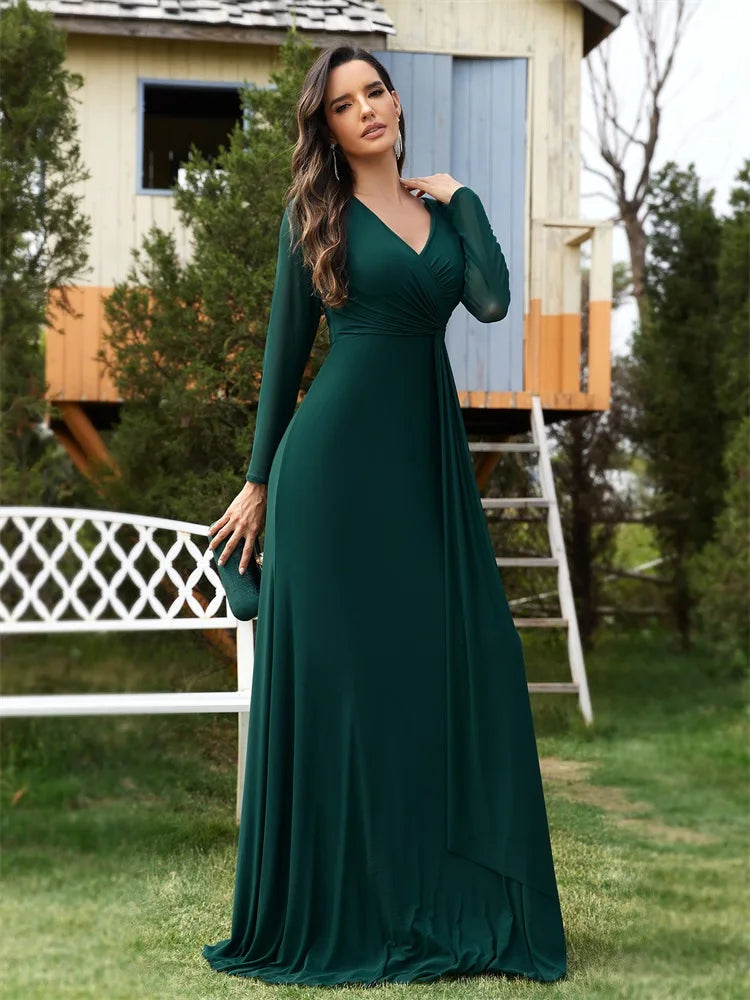 Elegant Green Long Sleeve Formal Evening Dresses | XUIBOL