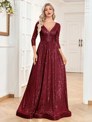 Sexy Deep V-Neck Sequins Evening Dress