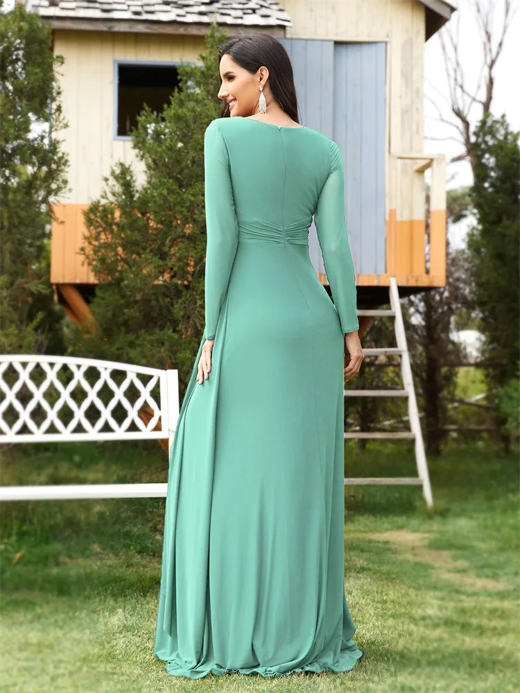 Elegant Green Long Sleeve Formal Evening Dresses | XUIBOL