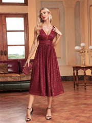 Elegant V Neck Sleeveless Sequins Cocktail Dress