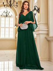 Chiffon Long Sleeve Navy Evening Dress