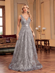 Sequins Blue Evening Dress