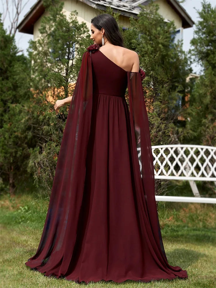 Chiffon Streamer Navy Evening Dress | XUIBOL