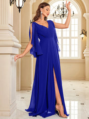 Chiffon Long Sleeve Navy Evening Dress