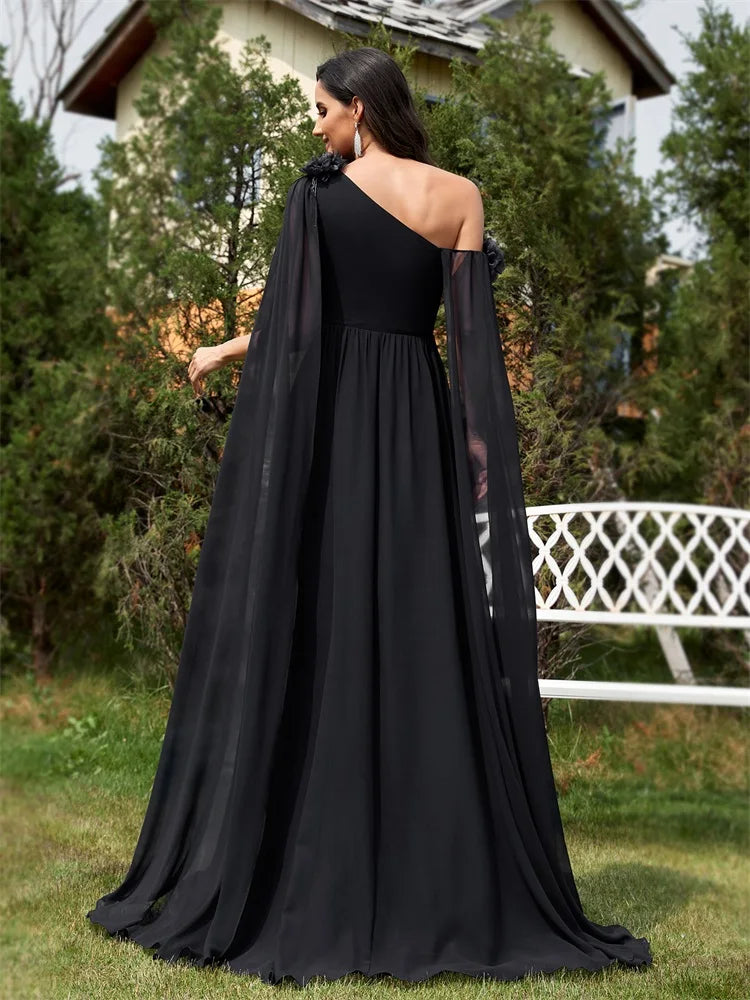 Chiffon Streamer Navy Evening Dress | XUIBOL
