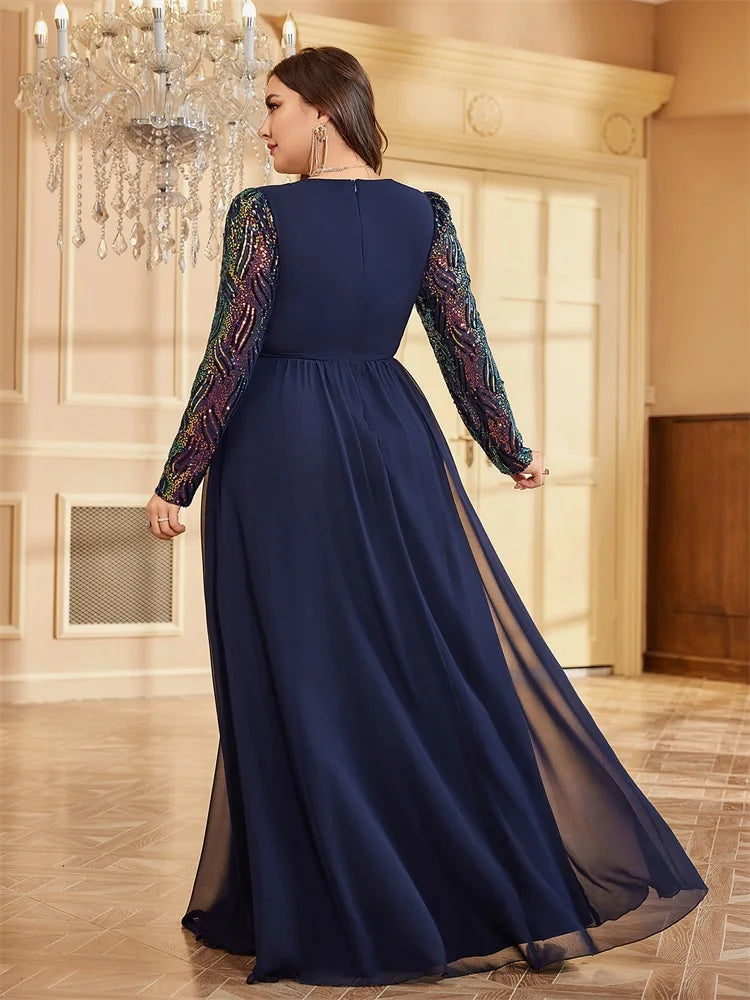 Plus Size Luxury Chiffon Long Sleeve Evening Dresses | XUIBOL