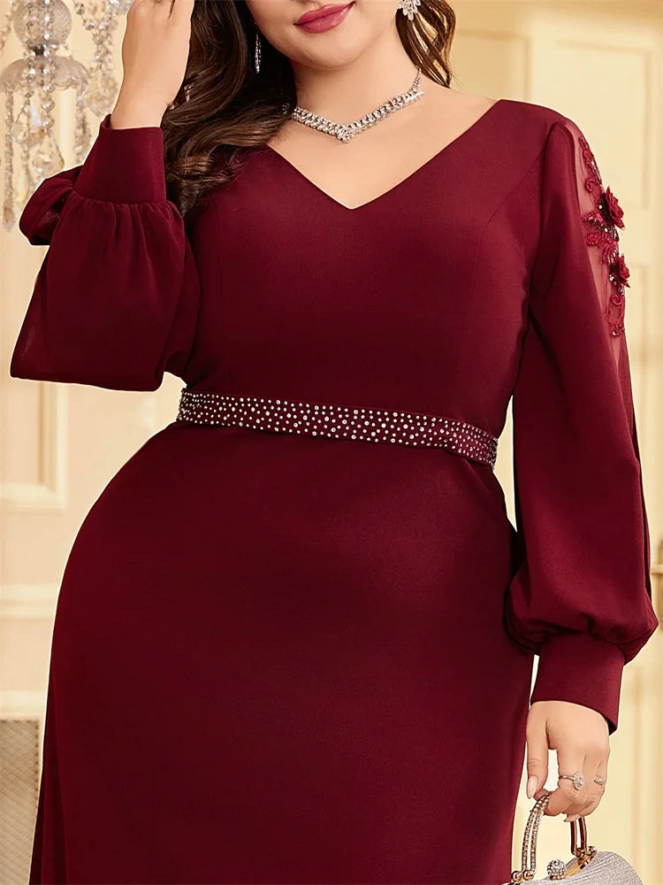 Plus Size Luxury Empty Long Sleeves Floor Length Evening Dress | XUIBOL
