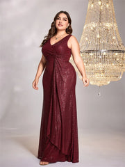Plus Size elegant Women V-Neck Wedding Party Maxi Dress