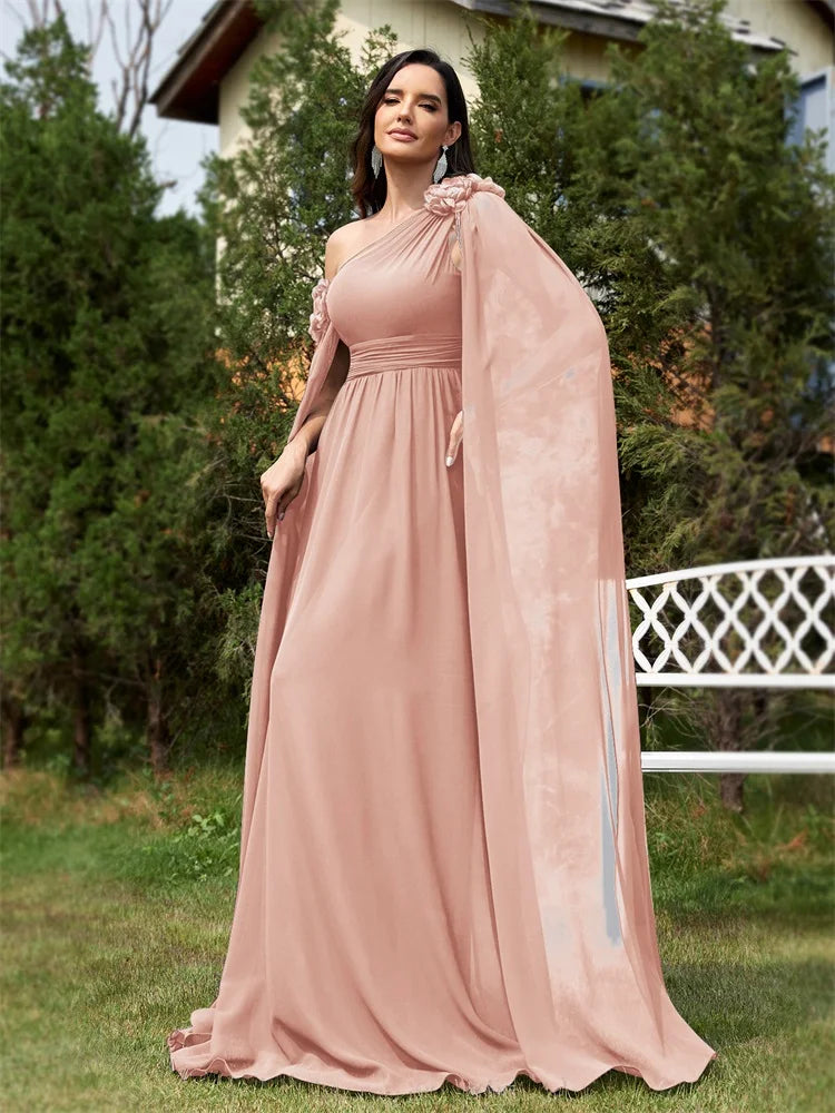 Chiffon Streamer Navy Evening Dress | XUIBOL