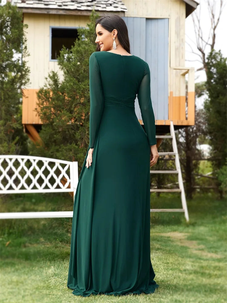 Elegant Green Long Sleeve Formal Evening Dresses | XUIBOL