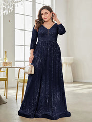 Sleeves Sequins Evening Dress