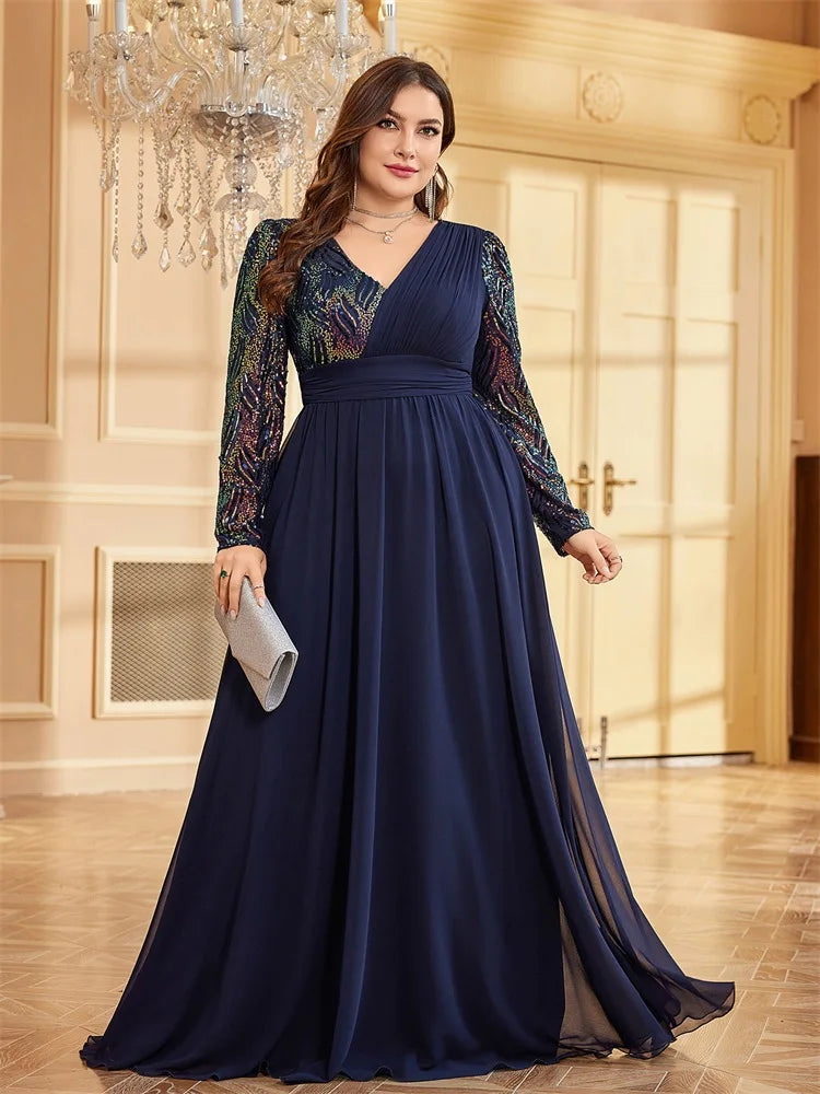Plus Size Luxury Chiffon Long Sleeve Evening Dresses | XUIBOL