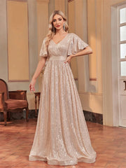 Plus Size V-Neck Evening Dress