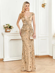 Long Mermaid Formal Deep V-neck Prom Dresses