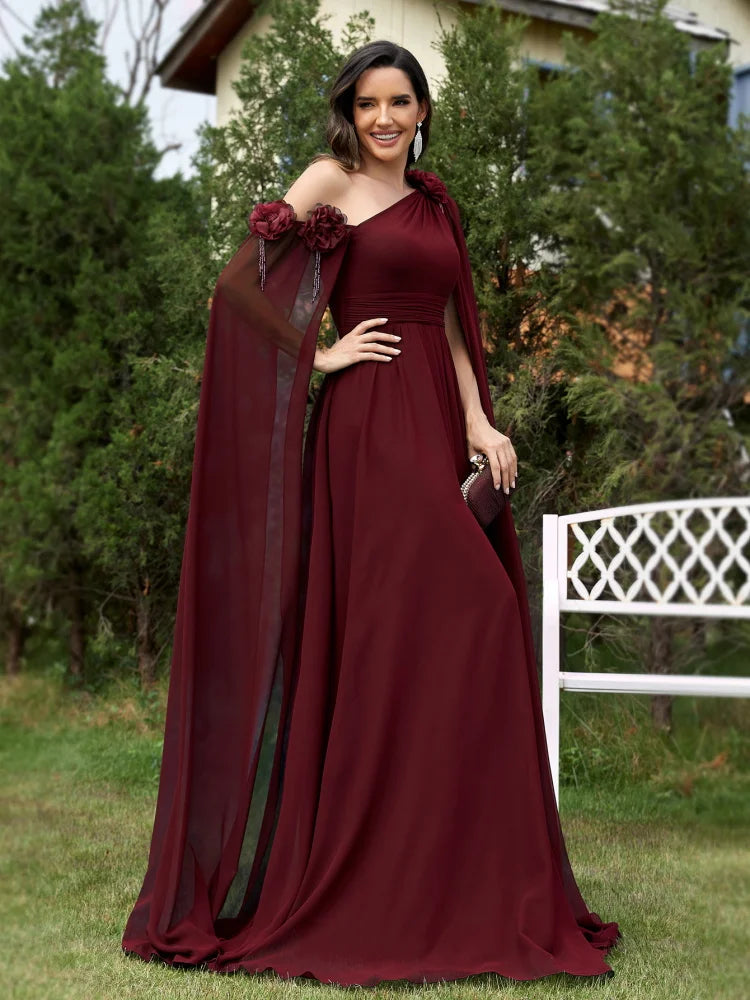 Chiffon Streamer Navy Evening Dress | XUIBOL