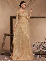 Sexy Deep V-Neck Sequins Evening Dress