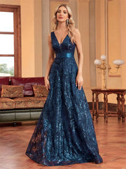 Sequins Blue Evening Dress