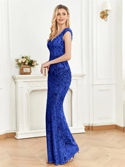 Long Mermaid Formal Deep V-neck Prom Dresses