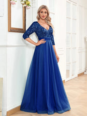 Long Sleeves Wedding Party Maxi Prom Dress