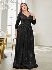 Sleeves Sequins Evening Dress
