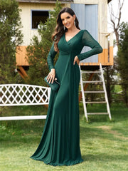 Elegant Green Long Sleeve Formal Evening Dresses | XUIBOL