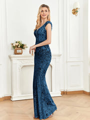 Long Mermaid Formal Deep V-neck Prom Dresses