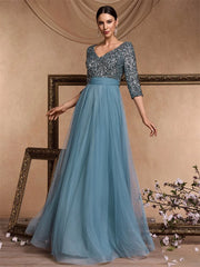 Long Sleeves Wedding Party Maxi Prom Dress