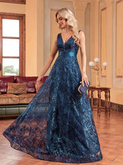 Sequins Blue Evening Dress