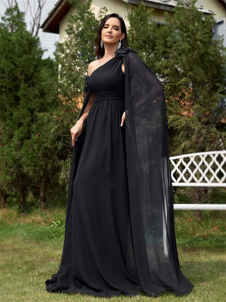 Chiffon Streamer Navy Evening Dress | XUIBOL
