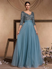 Long Sleeves Wedding Party Maxi Prom Dress