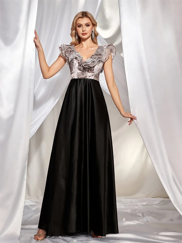 XUIBOL Elegant Italian Satin Evening Dresses For 2024 Luxury Women V-Neck Sleeveless Wedding Party Dress Long Cocktail Gowns