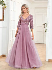 Long Sleeves Wedding Party Maxi Prom Dress