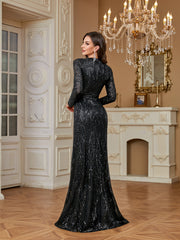 Burgundy Sequin One Shoulder Mermaid Evening Gown