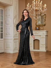 Burgundy Sequin One Shoulder Mermaid Evening Gown