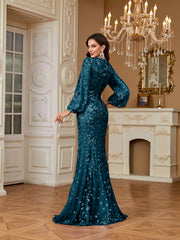 Slim Fit Long Sleeved Embroidered Sequin Dress