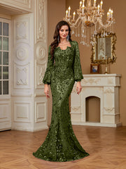 Slim Fit Long Sleeved Embroidered Sequin Dress