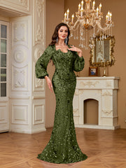 Slim Fit Long Sleeved Embroidered Sequin Dress
