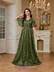 Elegant Formal Party Embroidered Sequin Long Dress